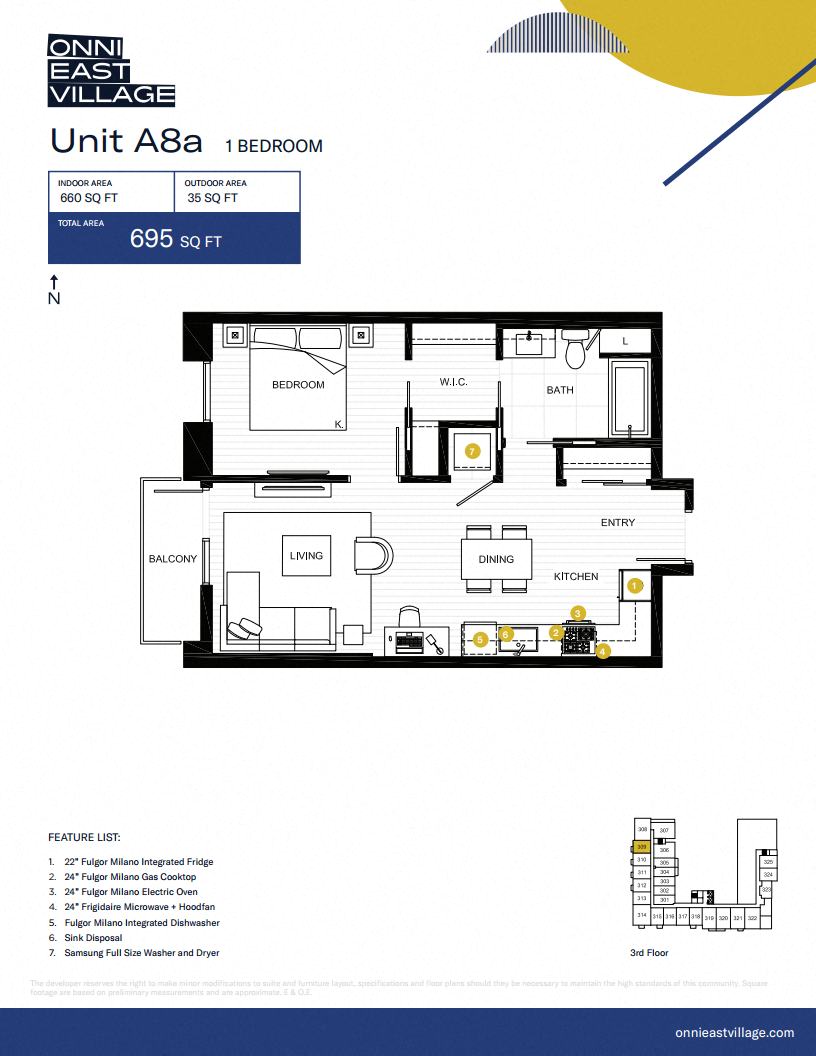 Floor plan for 1 bed, 1 bath, 650 sqft